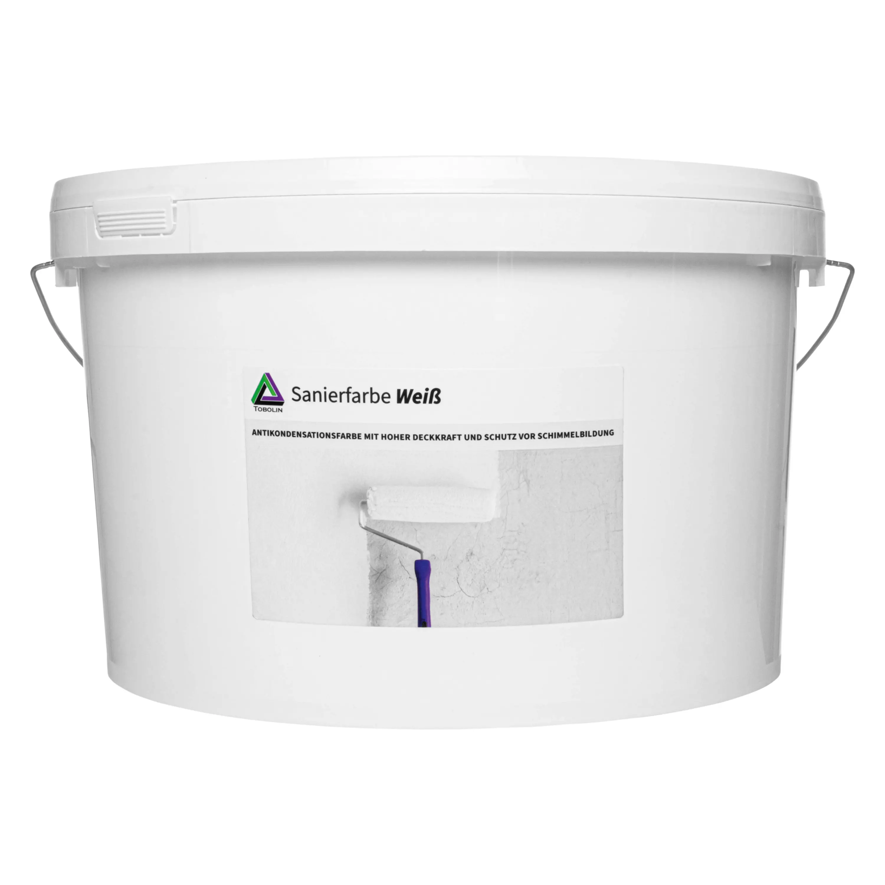 Produktverpackung TOBOLIN Sanierfarbe weiß, 10 Liter Eimer